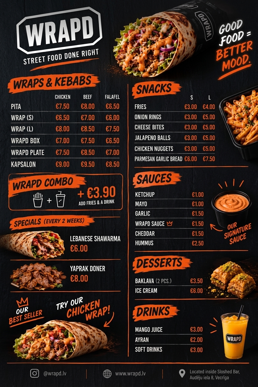 WRAPD Menu in English